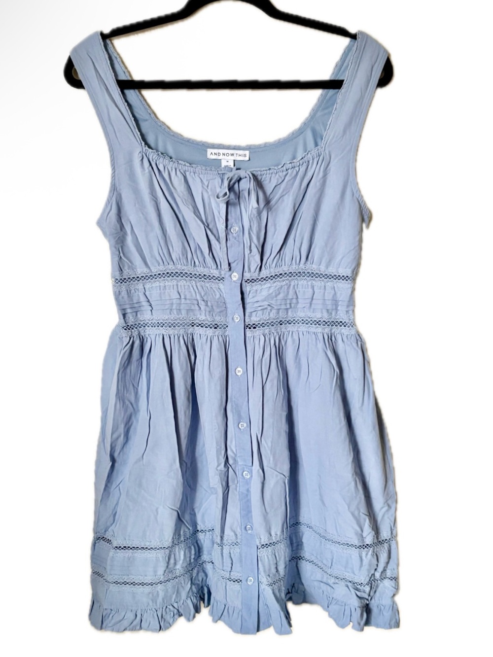 And Now This Sleeveless Crochet Trim Button Front Lace-Trim Mini Dress